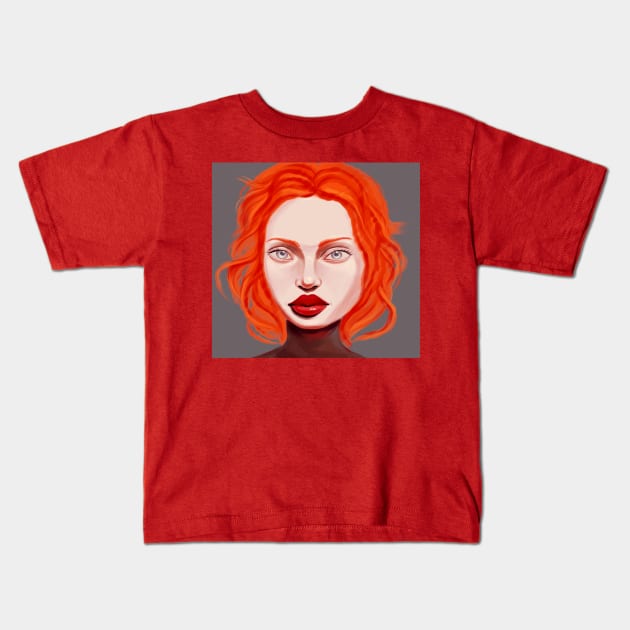 Redhead girl portrait Kids T-Shirt by Demonic cute cat